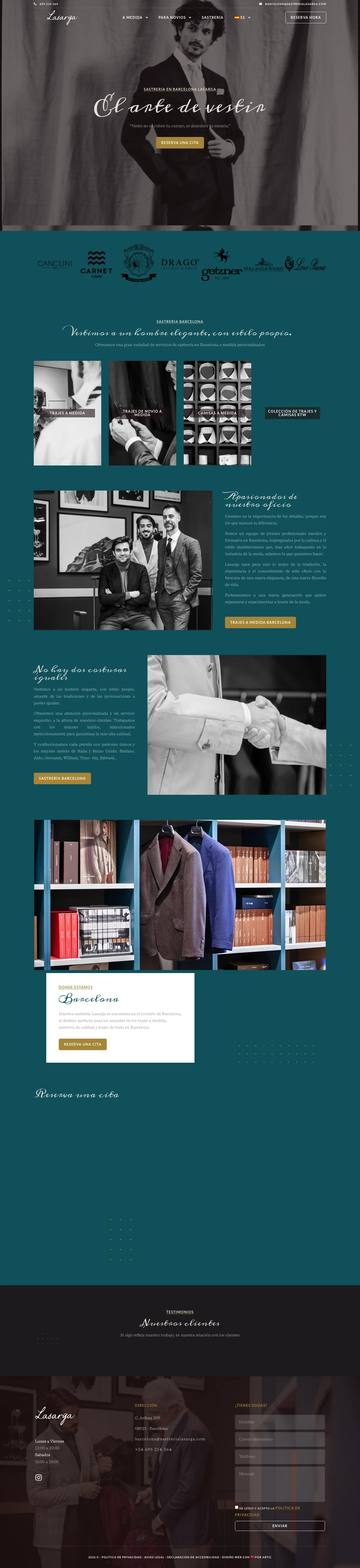 La web de Sastrería Lasarga: trajes a medida y de novio en Barcelona.