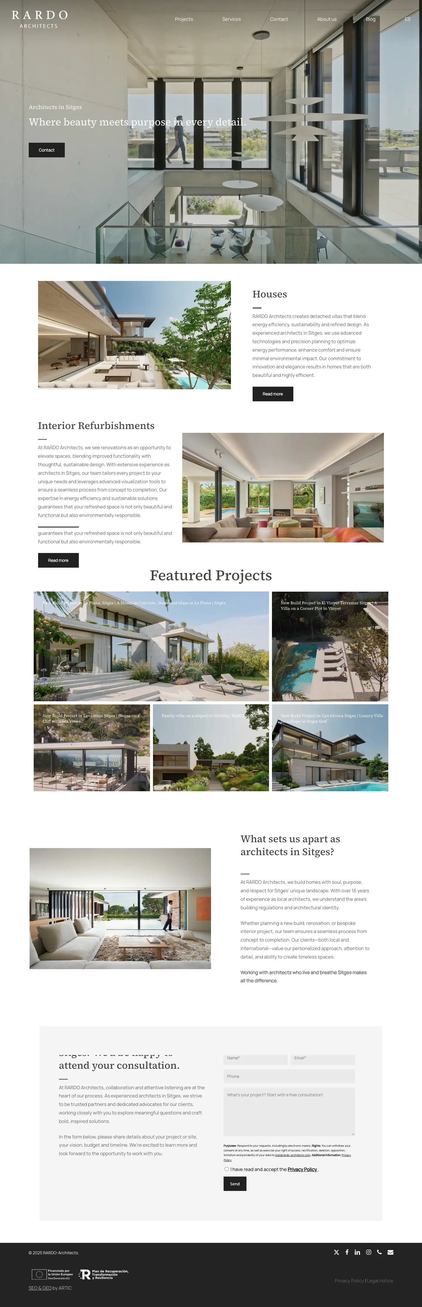 La web de RARDO Architects, amb els seus projectes d’habitatge a Sitges i Barcelona.