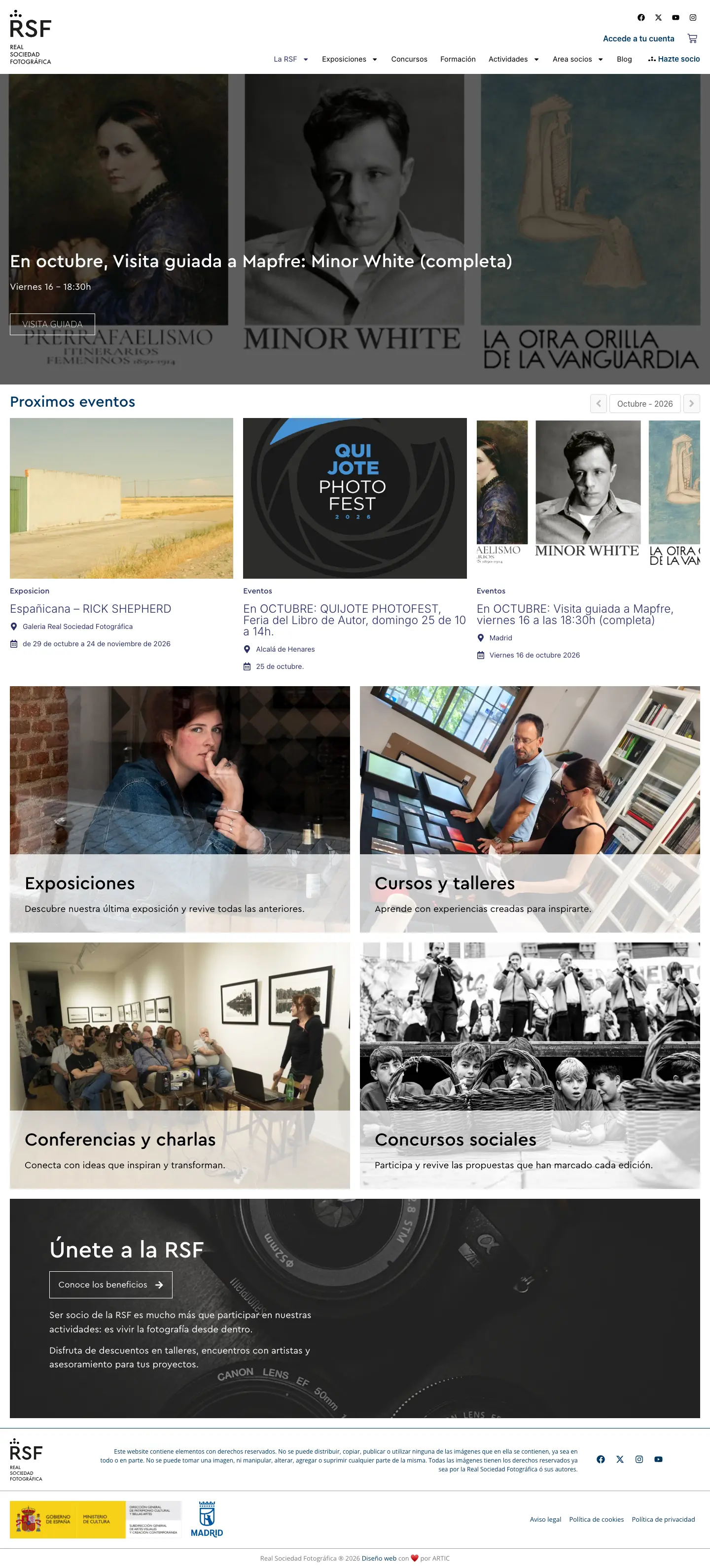 La nova web de la Real Sociedad Fotográfica, amb l’agenda d’activitats a la portada.