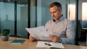 Especialista analizando informes de auditoría digital en entornos B2B