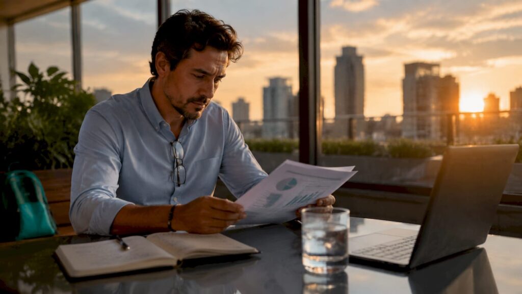 Business owner analyzing a digital consulting report