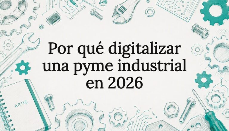 Diseño ilustrativo para la portada de una tarjeta sobre digitalización en pymes