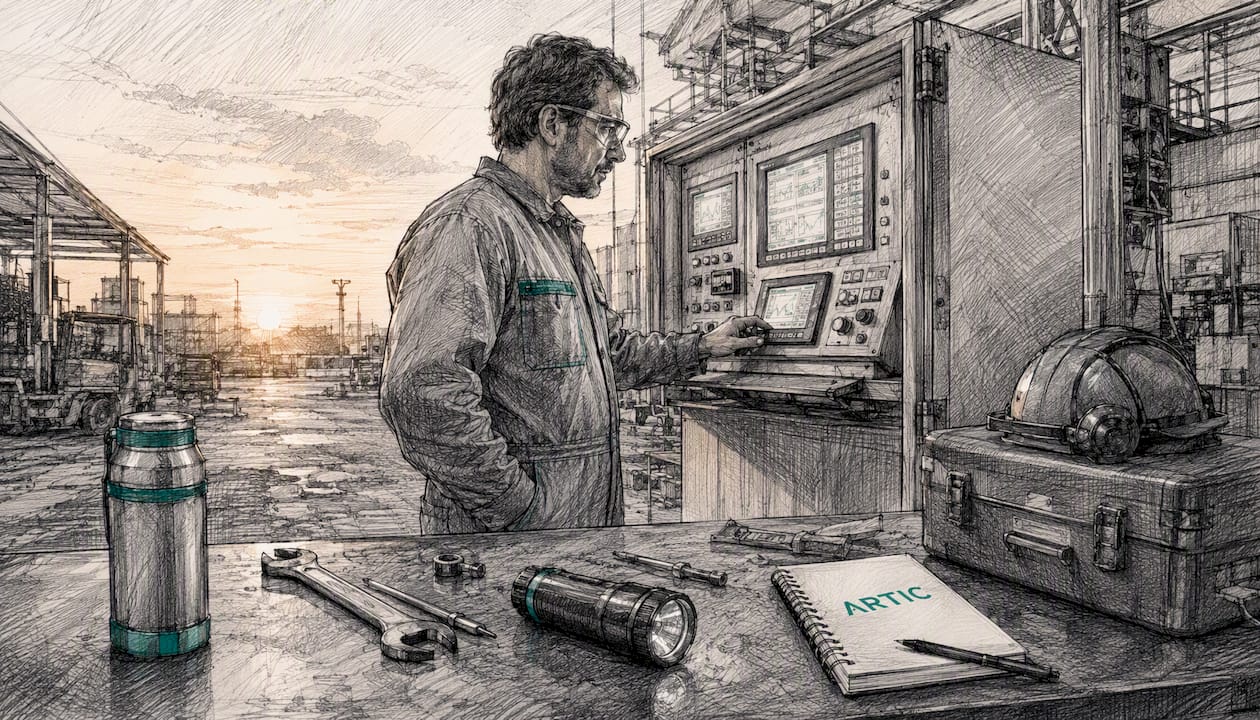 Un técnico supervisa el funcionamiento de un panel digital en una planta industrial.