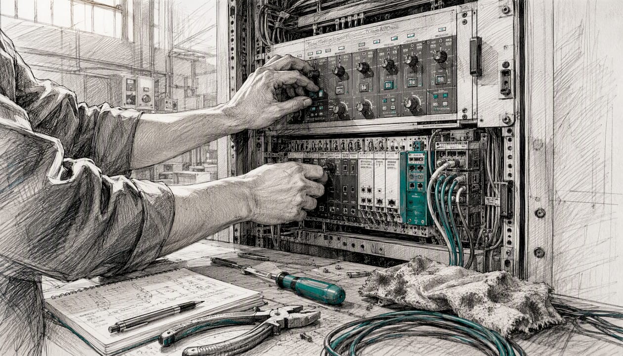 Manos ajustando un dispositivo de control automático